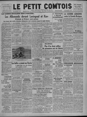 14/07/1941 - Le petit comtois [Texte imprimé] : journal républicain démocratique quotidien