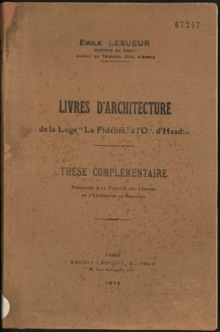 Livres d'architecture de la Loge "La Fidélité" à l'O. d'Hesdin /