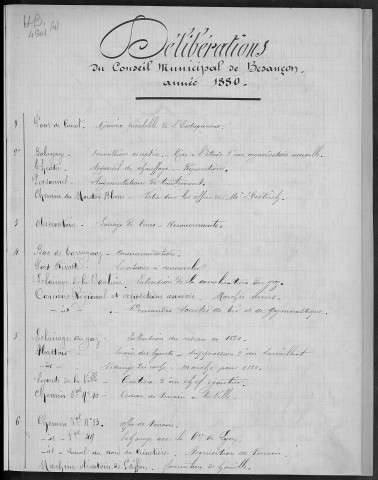 Registre des délibérations du Conseil municipal pour l'année 1880 (imprimé)