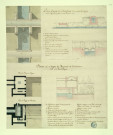 Plan, coupe et élévation d'une partie de l'aqueduc de l'eau Vierge. Plan et coupe du réservoir de distribution situé à la porte du Peuple / Pierre-Adrien Pâris , [S.l.] : [P.-A. Pâris], [1700-1800]