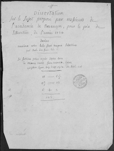 Ms Académie 14 - Troisième volume : année 1754. — Histoire et Éloquence