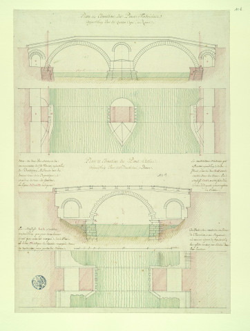 Plans et élévations du pont Fabricius, aujourd'hui pont dei Quatro Capi, et du pont Cestinus, aujourd'hui pont Saint-Barthélemy, à Rome / Pierre-Adrien Pâris , [S.l.] : [P.-A. Pâris], [1700-1800]