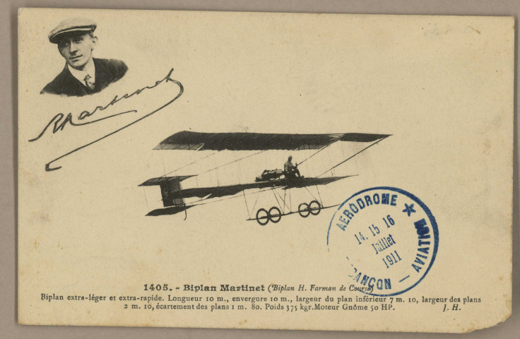 Biplan Martinet (Biplan H. Farman de Course). [image fixe] , Paris : J. Hauser, phot-édit., 1904/1911