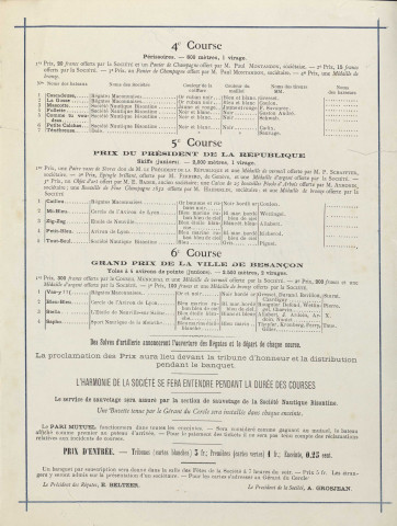 Programme officiel des régates internationales organisées par la SNB.