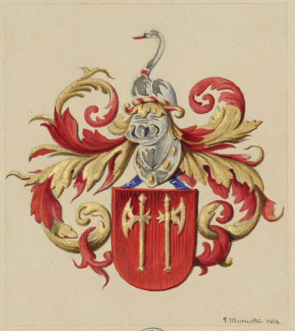 [Armoiries des sires d'Achey. Vue du Château de Thoraise (Dép.t du Doubs) [dessin] / Pierre Marnotte , [S.l.] : [P.Marnotte], [1830-1852]