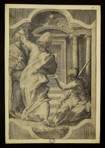 [Saint Pierre et saint Jean guérissant un boîteux à la porte du temple de Jérusalem] [image fixe] / Pirino del vaga iventor ; Iulio B. F. , 1518/1580