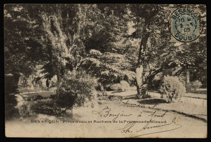 Besançon. Pièce d'eau et rochers de la Promenade Micaud [image fixe] , 1897/1905