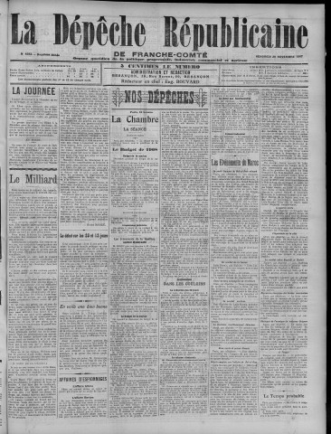 29/11/1907 - La Dépêche républicaine de Franche-Comté [Texte imprimé]
