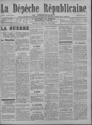 08/08/1914 - La Dépêche républicaine de Franche-Comté [Texte imprimé]