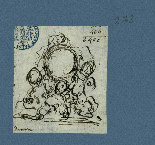 Composition décorative de trois Amours soutenant une pendule (?) / Louis-Jacques Durameau , [S.l.] : [L.-J. Durameau], [1700-1800]