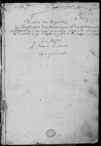 Paroisse Saint Pierre : baptêmes (naissances), mariages, sépultures (décès) (29 mars 1700 1er octobre 1708).