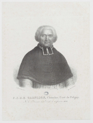 F. X. B. E. Garnison, Chanoine, Curé de Poligny [image fixe] / Dijon lith. de Douillier  ; J. M. Combette fecit , 1790/1810