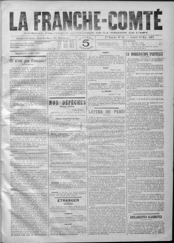 16/05/1887 - La Franche-Comté : journal politique de la région de l'Est