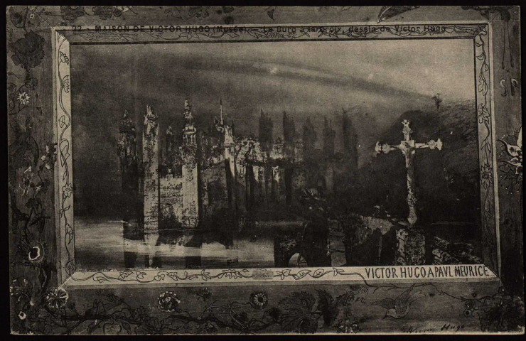 Le burg à la croix. Dessin de Victor Hugo [image fixe] , Paris : G. Bouchetal, édit. 72, Bd de l'Hôpital, 1904-1930