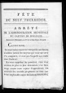Fête du Neuf Thermidor. Arrêté de l'administration municipale du canton de Besançon. Séance du 6 Thermidor, an VI...
