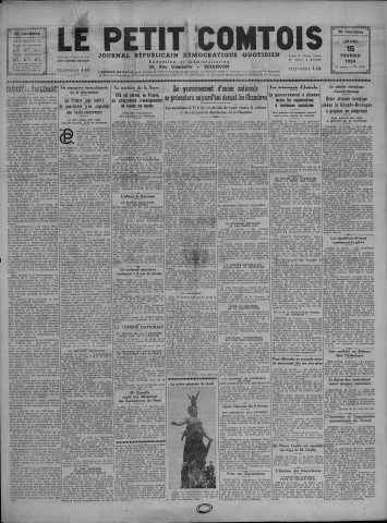 15/02/1934 - Le petit comtois [Texte imprimé] : journal républicain démocratique quotidien