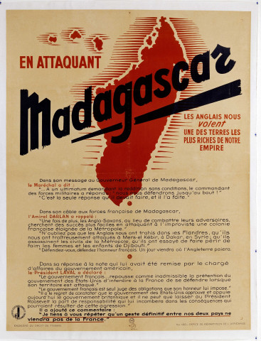En attaquant Madagascar les Anglais nous volent une des terres les plus riches de notre empire, affiche