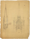 Eglise Saint-Claude, projet de construction, façade principale et flèche : plan et croquis (brouillon, s.d.. , porte le n°13).