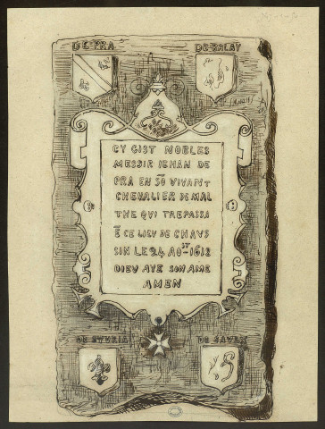 Dalle tumulaire de Jean de Pra, à Chaussin (Jura) [dessin] , [S.l.] : [s.n.], [s.d.]