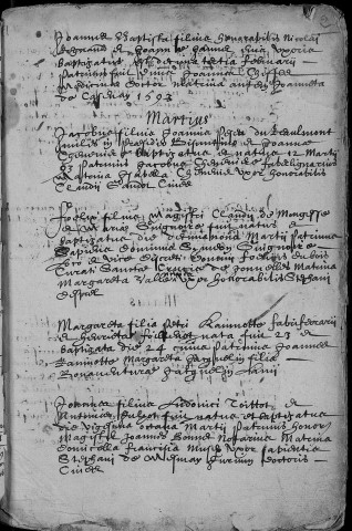 Paroisse Saint Pierre : baptêmes (naissances) (26 décembre 1592 - 27 juin 1595)