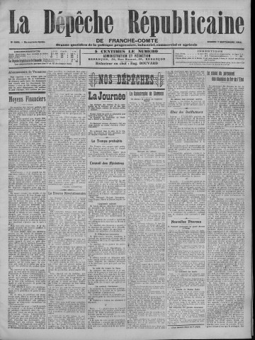 07/09/1912 - La Dépêche républicaine de Franche-Comté [Texte imprimé]
