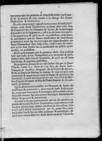 Factum pour le sieur Jean-Claude Cabet, co-sieur de Geneuille, demandeur en matière de complainte, contre messire Ferdinand Mathieu Labourey,... deffendeur, les Révérends Haut-Doyen, Chanoines et Chapitre de ladite Eglisse, intervenus