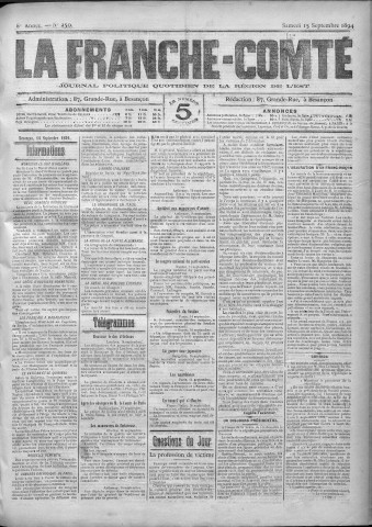 15/09/1894 - La Franche-Comté : journal politique de la région de l'Est