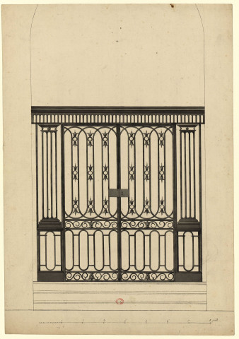 Porte d'une grille en fer forgé [Dessin] , [S.l.] : [s.n.], [1750-1799]
