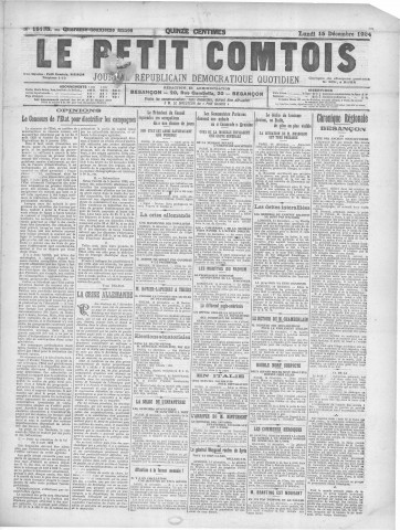 15/12/1924 - Le petit comtois [Texte imprimé] : journal républicain démocratique quotidien