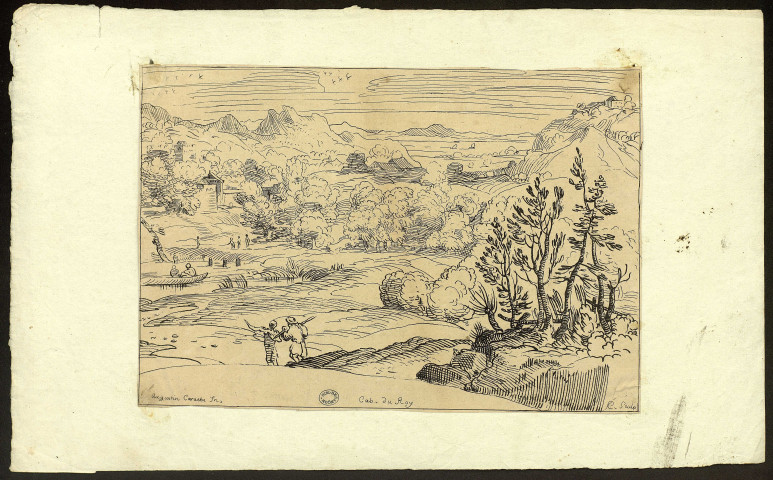 [Paysage avec sur la gauche deux voyageurs] [image fixe] / Augustin carache in ; C. Sculp , 1712/1765