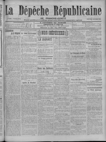 07/10/1908 - La Dépêche républicaine de Franche-Comté [Texte imprimé]