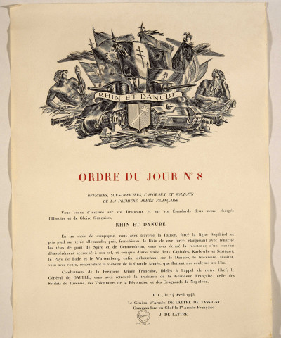 Ordre du jour n° 8 de J. de Lattre, affiche