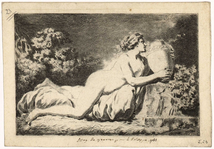 Femme nue couchée tenant un vase [image fixe] / [signé] : ... Laîné , 1785