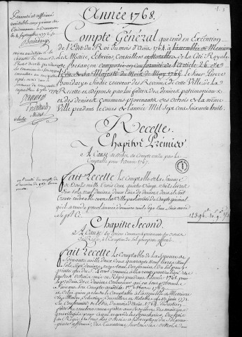 Comptes de la Ville de Besançon, recettes et dépenses, Compte de Pierre Bourdarye (1768)