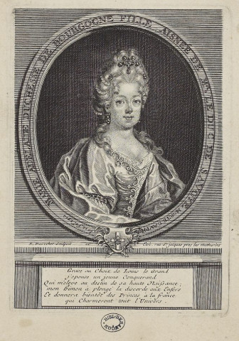 MARIE ADELAIDE DUCHESSE DE BOURGOGNE FILLE AISNEE DE MONSEIGNEUR LE DUC DE SAVOYE MORTE DAUPHINE LE 12 FEVRIER 1712 / E. Desrochers et, Exc. rue St jacques pres les mathurins.- E. Desrochers