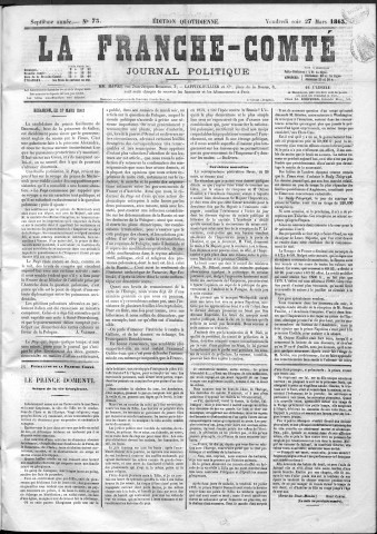 27/03/1863 - La Franche-Comté : organe politique des départements de l'Est