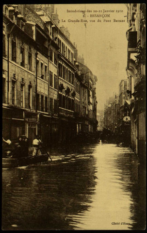 Besançon - Inondations des 20-21 Janvier 1910 - La Grande-Rue, vue du Pont Battant. [image fixe] , 1904/1910