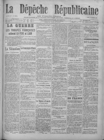 14/10/1918 - La Dépêche républicaine de Franche-Comté [Texte imprimé]