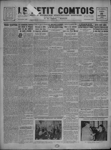 29/09/1934 - Le petit comtois [Texte imprimé] : journal républicain démocratique quotidien
