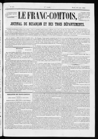 28/08/1849 - Le Franc-comtois - Journal de Besançon et des trois départements