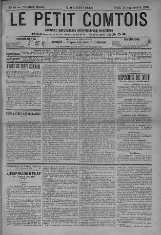 13/09/1883 - Le petit comtois [Texte imprimé] : journal républicain démocratique quotidien