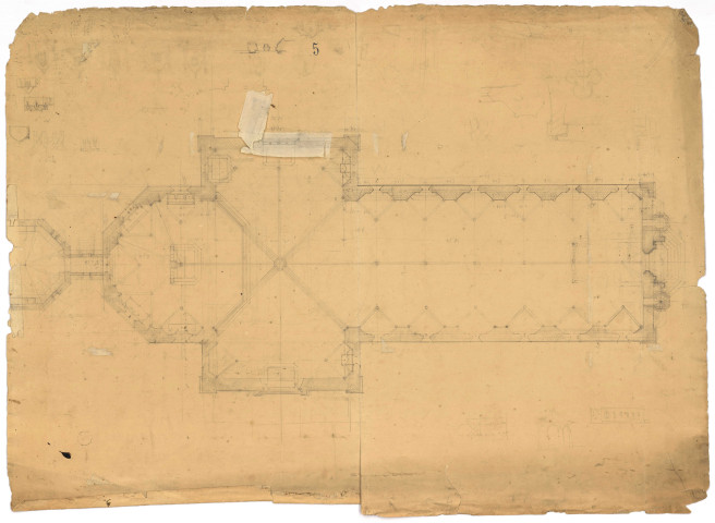 Eglise Saint-Claude, vue d'ensemble : plan (brouillon, s.d.).