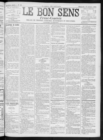 15/10/1893 - Organe du progrès agricole, économique et industriel, paraissant le dimanche [Texte imprimé] / . I