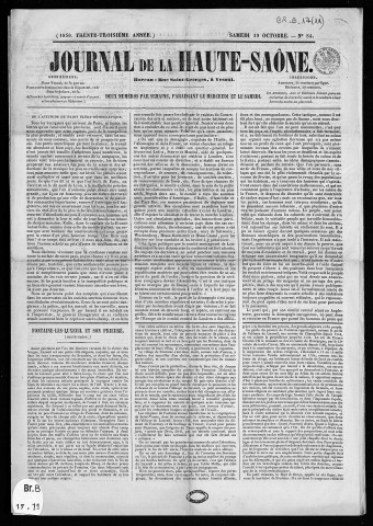 19/10/1850 - Journal de la Haute-Saône : n° 84 (1850), n° 84 (1856)