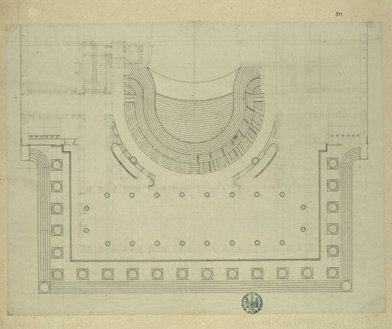 Projet d'une salle d'opéra, fait par P.-A. Paris sur la demande du ministre en janvier 1789 : plan / Pierre-Adrien Pâris , [S.l.] : [P.-A. Pâris], [1700-1800]