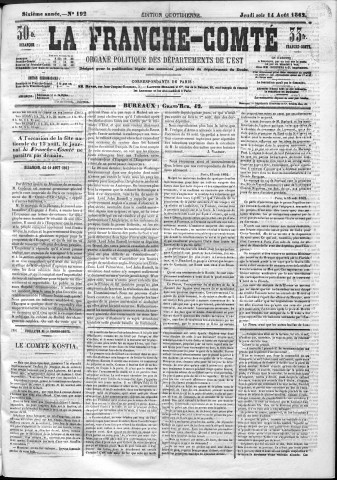 14/08/1862 - La Franche-Comté : organe politique des départements de l'Est