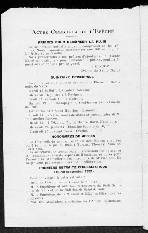 10/07/1952 - La Semaine religieuse du diocèse de Saint-Claude [Texte imprimé]