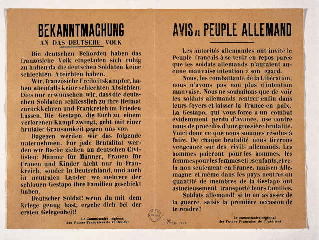 Avis au peuple allemand, affiche