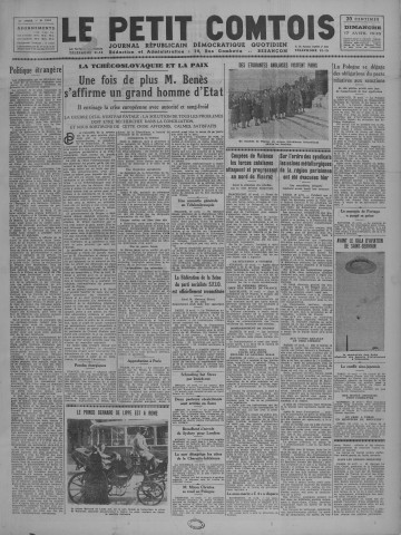 17/04/1938 - Le petit comtois [Texte imprimé] : journal républicain démocratique quotidien