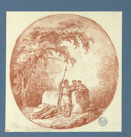 Guerrier et deux femmes conversant autour d'une ruine , [France : Paris ?], 1767